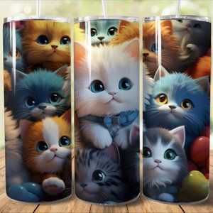 KITTEN CAT skinny tumbler cup, NWT, Stainless steel 20 oz w - Lid